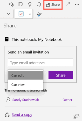 Dela en anteckningsbok i OneNote för Windows 10