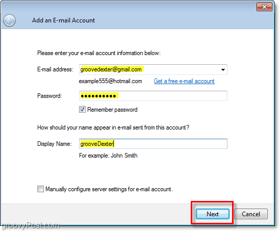 ange referenser för e-postkonto i Windows Live Mail