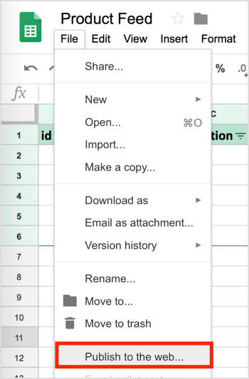 I Google Sheets väljer du Arkiv> Publicera på webben.