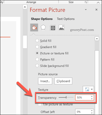Modifierad transparensnivå för en PowerPoint-form