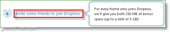 Dropbox-skärmdump - få utrymme genom att bjuda in vänner