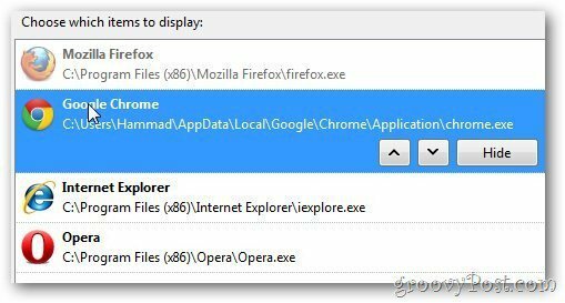 Google Chrome öppet med beställning