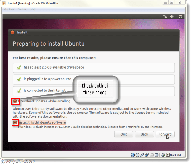 ladda ner uppdateringar och installera programvara från tredje part på Ubuntu-installation