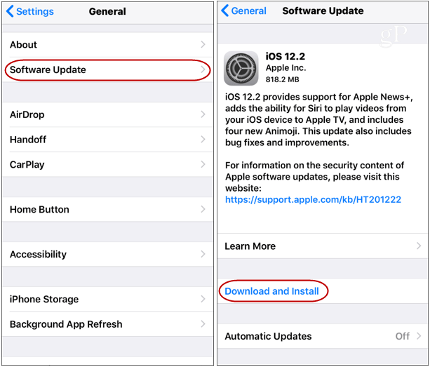 iOS 12.2-uppdatering