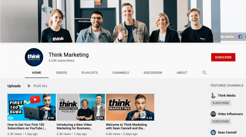 YouTube-kanalsida för Think Marketing
