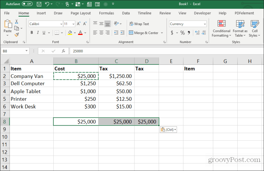 kopiera en cell till många i Excel