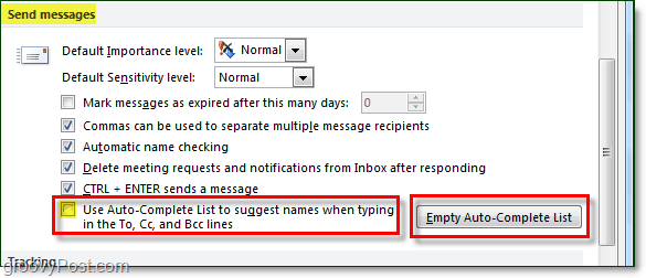 Hur du inaktiverar och rensar automatisk komplett cache i Outlook 2010