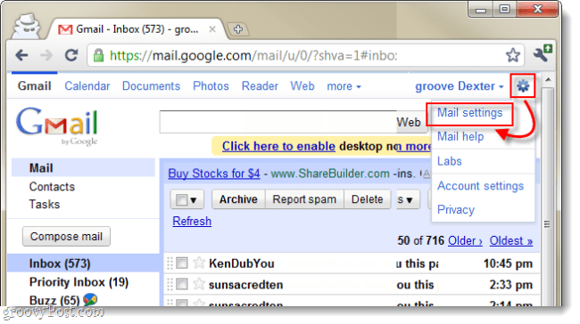 öppna Gmail-inställningar
