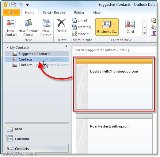 Hur man hittar och lägger till icke sparade Outlook 2010-kontakter