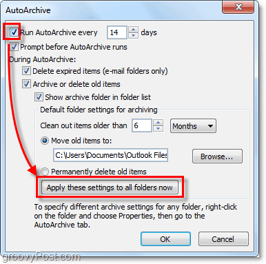 aktivera autoarchive för alla Outlook 2010-e-postmeddelanden