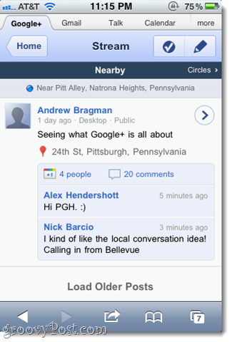 Google+ iPhone Web App-skärmdump Tour