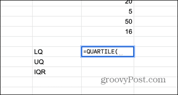 google sheets nedre kvartilen