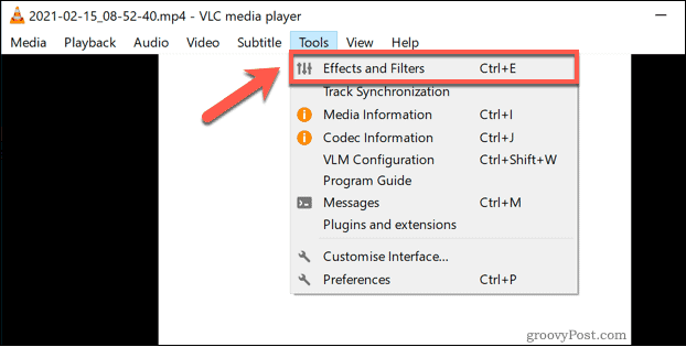 Åtkomst till menyn VLC Effects and Filters i Windows