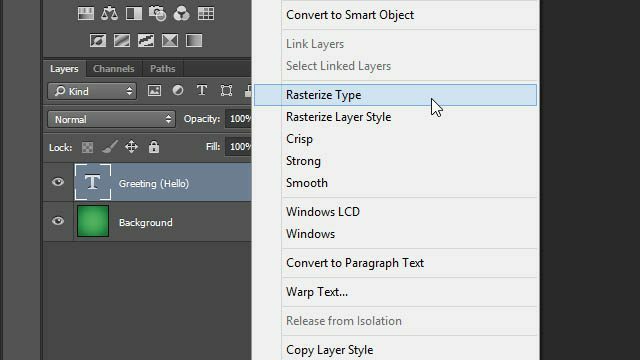 Fuska Photoshop Textlager Transformationer Trick rasteriserar typlager lagpanelen Photoshop rasterlager