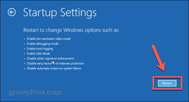Windows 11 startinställningar starta om