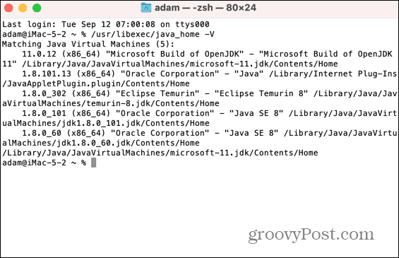 mac lista över installerade java jdks