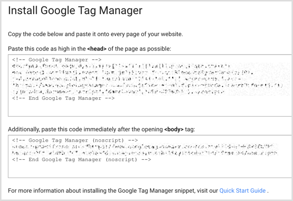 Google Tag Manager-installationskod på webbplatsen