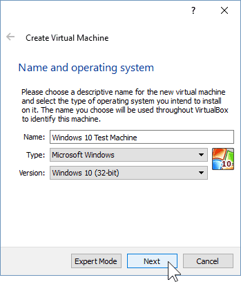 02 Namnge den nya virtuella maskinen (Windows 10-installation)