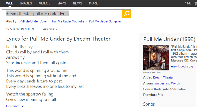 Google Kopierar Bing, lägger till sångtexter i sökresultaten