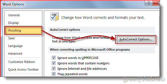 Word 2010 Proofing Menu