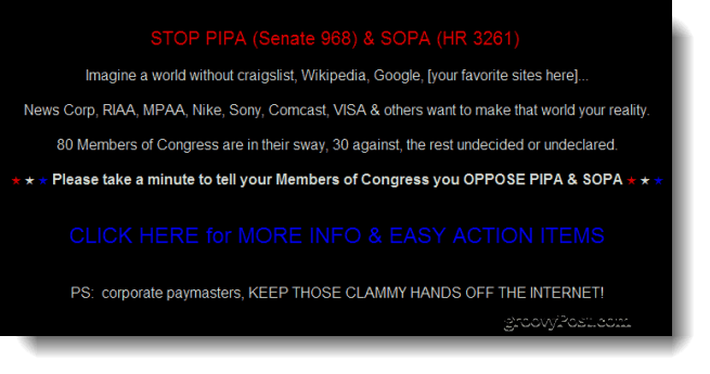 Google, Wikipedia bland webbplatserna "Going Dark" idag för att protestera föreslagna antir pirateri-räkningar i kongressen