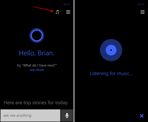 Använd Cortana på Windows Phone 8.1 för att identifiera låtar