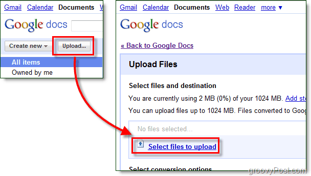 ladda upp filer till Google Docs
