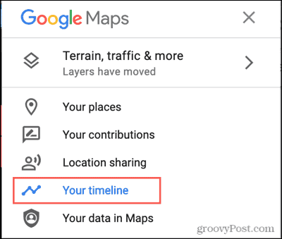 Google Maps-menyn, din tidslinje
