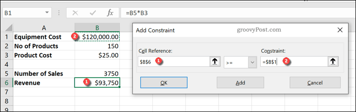 Lägga till en begränsning i en Excel Solver-fråga