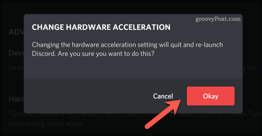 Bekräftar en ändring av Discords hårdvaruaccelereringsinställningar