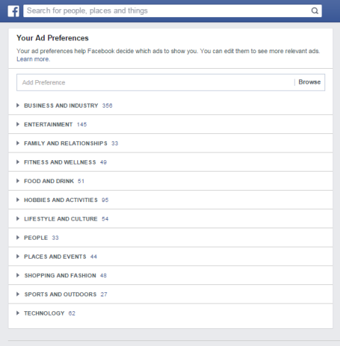 facebook annons preferens kategorier