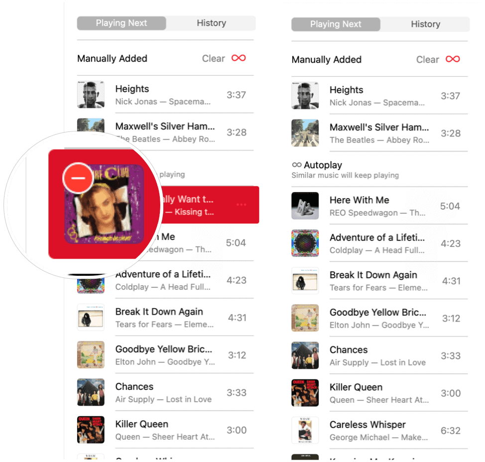 Apple Music Autoplay tar bort låten