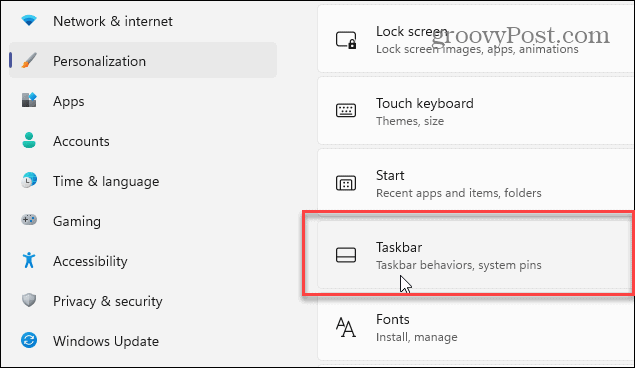 Aktivitetsfältets inställningar Windows 11