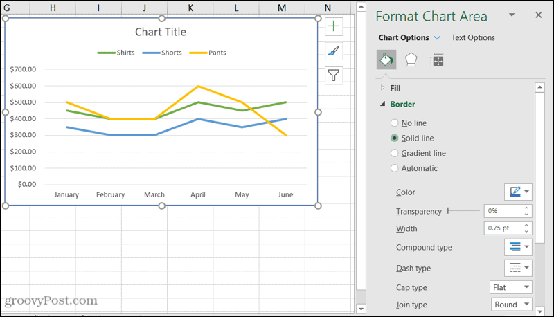Formatera diagram i sidofältet i Excel