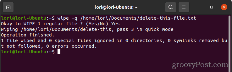 Ta bort en fil på ett säkert sätt med att torka med snabbläge i Linux