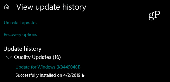 Kumulativ uppdatering av Windows 10 KB4490481