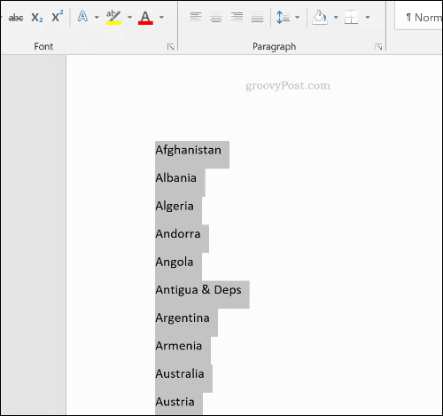 En sorterad lista i Microsoft Word