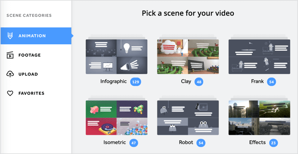 Du kan lägga till en mängd olika animationer och videofilmer till din Biteable-video.