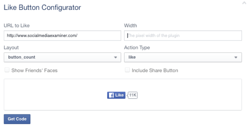 facebook-liknande-knappen är inställd på webbadress