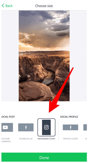 Välj Instagram Story för bildstorlek.