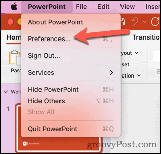 Öppna Mac PowerPoint-inställningar