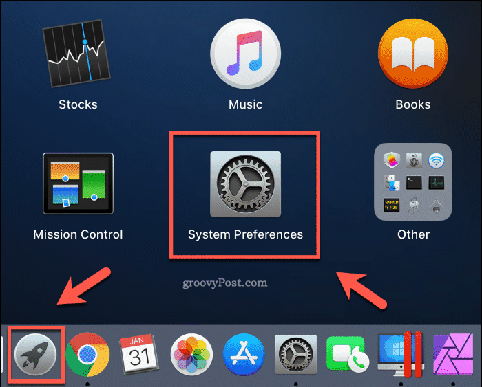 Starta systeminställningar från Launchpad på macOS