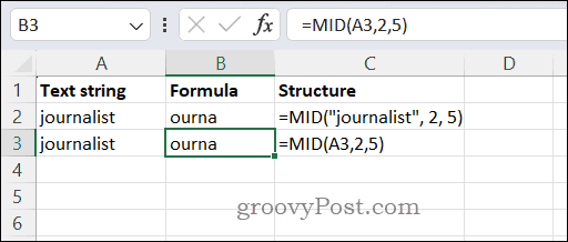 Använder MID-funktionen i Excel