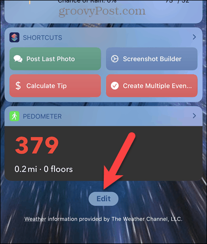 Klicka på Redigera på skärmen iPhone Widgets