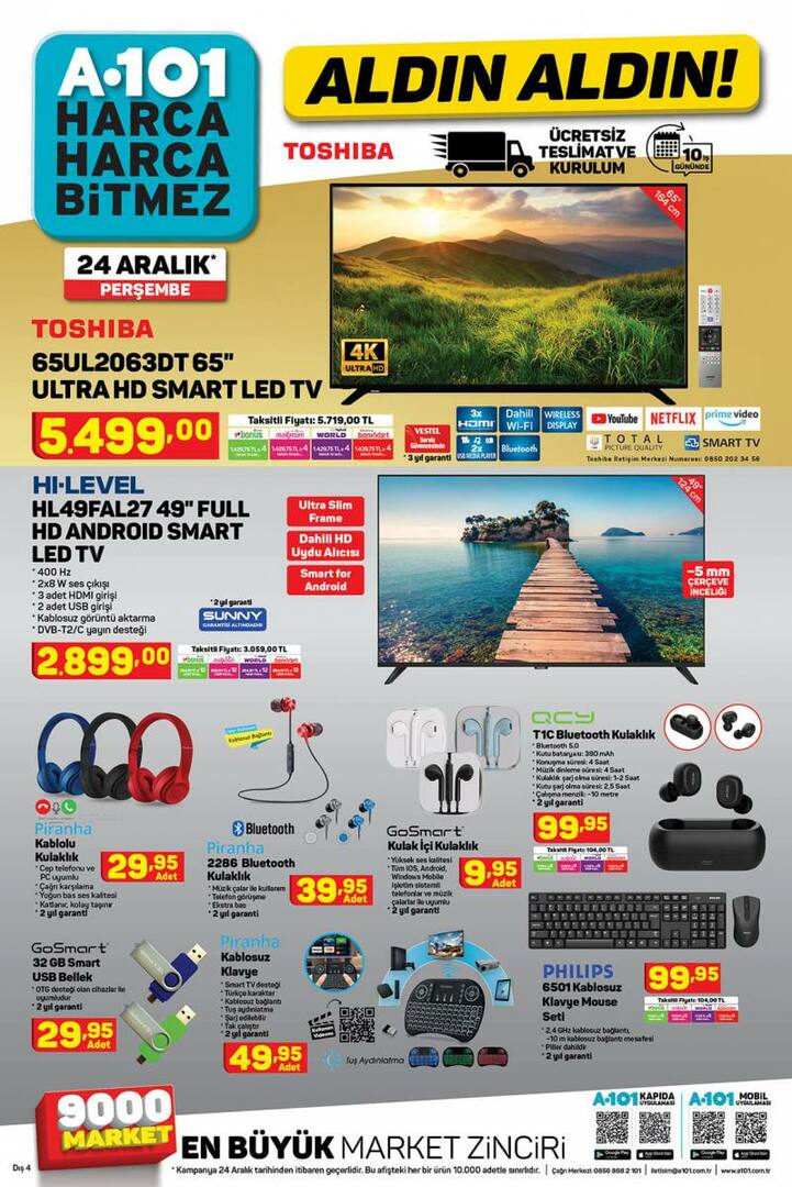 4K ULTRA HD-TV till A 101-marknader! Vilka är produkterna från 24 december A 101-katalogen?