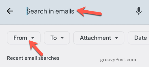 Söker efter Gmail-e-postmeddelanden via e-post i mobilappen