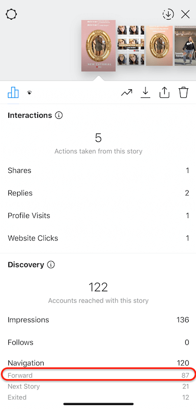 instagramhistorikdata som visar kranar framåt på din berättelse