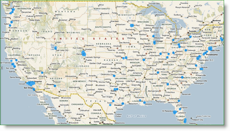 Bing Maps StreetSide USA-täckning