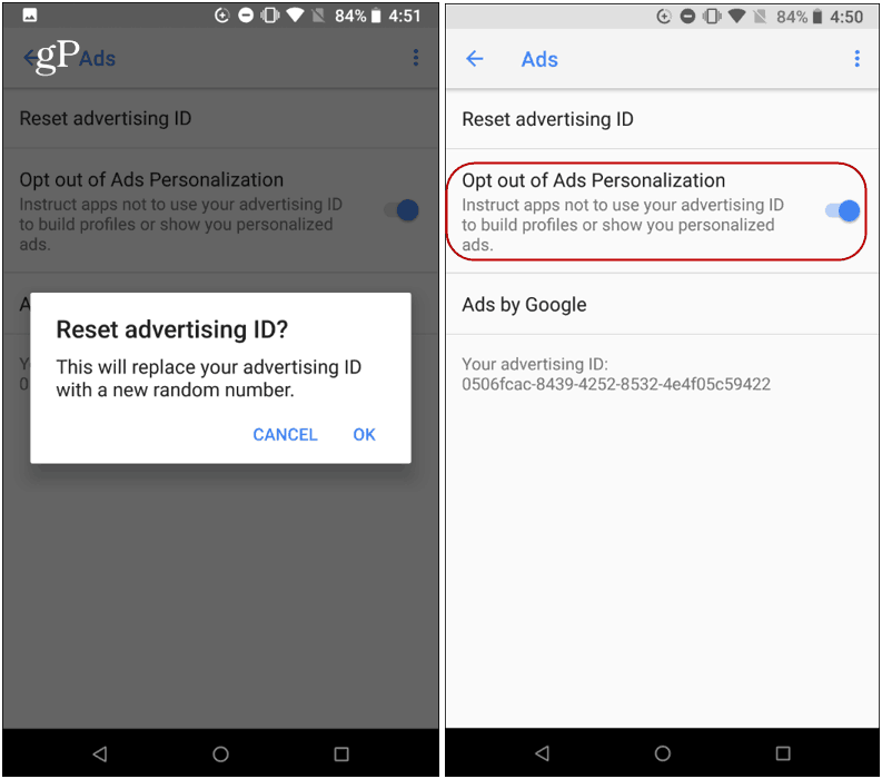 återställ reklam-ID Android