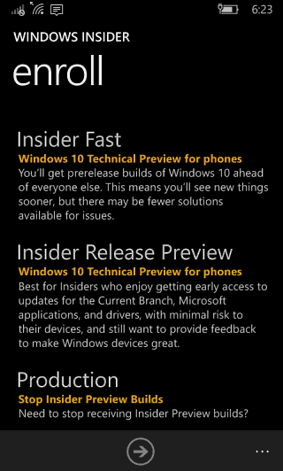 Förhandsvisning av Windows 10 Mobile Insider Release